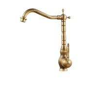 Antique Brass Kitchen & Bathroom Sink Faucet Hot & Cold Mixer Tap Single Handle Deck Mount Rotatable C-Type ge Style Brass Finish