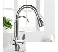 Antique Brass Kitchen Faucet, 2-in-1 Pull-Out Nozzle, 2-Way Swivel Mixer Tap, Filtered Water for Easy Cleaning, Brushed Nickel Finish, & Stylish