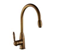 Antique Brass Kitchen Faucet - 360° Rotatable Hot & Cold Water Mixer Single Handle with Pull-Out Spray Head Aerator for Sink - Vintage Design Kitchen Accessories