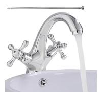 Antique Brass Kitchen Faucet Double Handle Bathroom Sink Mixer Tap with 60cm Hose for Hot and Cold Water Ideal for Kitchen and Lavatory Sinks.