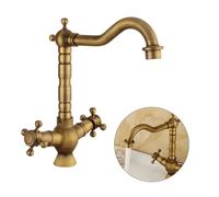Antique Brass Kitchen Faucet Single Handle Mixer Tap with Hot and Cold Water Funct for Sink - Vinta Design for Modern Homes