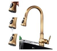 Antique Brass Kitchen Faucet, Single Handle Pull-Out Sprayer, 360° Swivel Design, Cold Water Mixer, Durable Cager Crane for Modern Kitchens