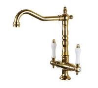 Antique Brass Kitchen FaucetRetro 360° Swivel Sink Mixer Tap Dual Lever High Arc Kitchen Faucet Elegant d Finish for Modern Home Décor