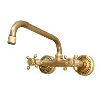Antique Brass Kitchen Mixer Tap Wall Mounted, Vintage Bronze Mixer Tap Sink, Nostalgic 360° Rotatable Copper Mixer Tap with 2 Levers, for Bathroom, Kitchen (24cm Spout)