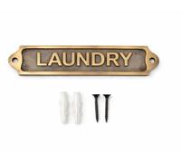Antique Brass LAUNDRY Door Sign Plaque with Raised Lettering, Metal Laundry Room Sign for Home Utility Room, Wash Room, Linen Storage, Wall & Door Mounted Name Plate, 22 x 5 cm