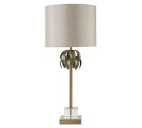 Antique Brass Leaf Table Lamp with Grey Shade, Textured Metal Leaves on Crystal Base, Luxe Accent Table Lamp Premier Housewares Gold One Size
