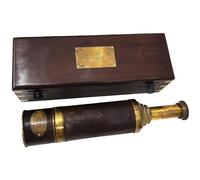 Antique Brass Leather Telescope Nautical Functional Handheld Pirate Spyglass Handmade Vintage Collectible Wooden Box Kelvin & Hughes London 1917