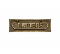 Antique Brass Letter Box Plaque for Front Door | Vintage Outdoor Mail Slot Cover with “LETTERS” Engraving | Solid Metal Post Plate | The Plaque Workshop