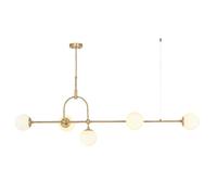Antique Brass Linear Ceiling Pendant Light - Opal Glass Shade - Adjustable Stem