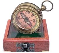 Antique Brass Magnetic Compass with Wooden Box - Vintage Nautical Navigation Instrument for Collectors, Travelers & Explorers