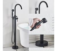 Antique Brass & Matte Black Floor Standing Bathtub Faucet Pull Out Shower Mixer Tap Single Handle Elegant Shower System for Modern Bathrooms