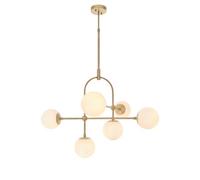 Antique Brass Multi Arm Ceiling Light & Opal Glass Shade 6 Bulb Hanging Pendant | Steel & Glass Construction - Bulb Not Included - Requires 6 X 7W LED E14 - Lumens - Dimmable Lighting