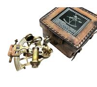 Antique Brass Nautical Sextant with Wooden Box & Extra 2 Telescopes, Kelvin & Hughes London Sextant for Mariners Surveyors, Navigation Instruments, Vintage Style Wedding & Graduation Gift