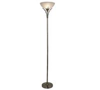 Antique Brass Scroll Floor Stand And Frosted Glass
