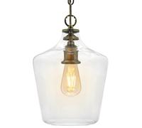 Antique Brass Pendant Light with Clear Glass Shade, Modern Hanging Lamp Fixture, Bell Shape Ceiling Mount K445