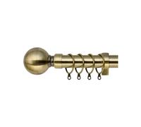 (Antique Brass - Plain Ball, 160-300 cm (63" - 118" In)) Extendable Heavy Metal Curtain Pole 28mm Eyelet Rail With Rings Fittings Finials