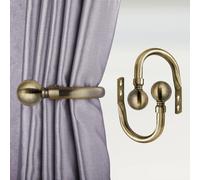 (Antique Brass Plain Ball, Hold Back Pair) Metal Curtain Pole & Hold Backs Extendable Curtain Pole 28mm with Curtain Rings Finials Brackets Rod Fittings OR Curtain Holdback Pair