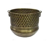 Antique Brass Planter with Handle - Hammered Metal Plant Pot for Indoor & Outdoor Use - Decorative Flower Container for Living Room & Balcony (Medium)
