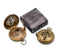Antique Brass Pocket Compass with Leather Case, Handmade Vintage Navigational Compass with Push Button Collectible Maritime Compass, Decorative Gift for Travel & Adventure