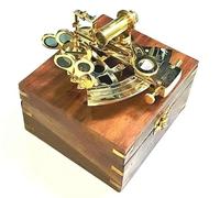 Antique Brass Pocket Sextant Navigation Nautical Marine Vintage Wooden Box