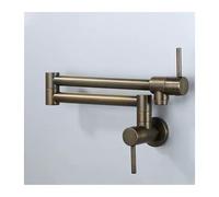 Antique Brass Pot Filler Faucet Wall Mount Double Joint Swing Arm Folding Kitchen Tap with 2 Handles Single Hole
