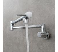 Antique Brass Pot Filler Faucet - Wall Mount Double Joint Swing Arm Kitchen Faucet Foldable & Stretchable Design for Easy Use Ideal for Kitchen Sinks