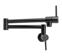 Antique Brass Pot Filler Faucet - Wall Mount Double Joint Swing Arm Kitchen Faucet Stretchable Folding Design for Easy Use Ideal for Kitchen Sink (Black Finish)