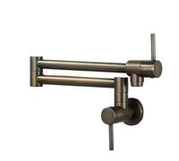 Antique Brass Pot Filler Faucet - Wall Mount Double Joint Swing Arm Tap for Kitchen 2 Handles Single Hole Vintage Style Durable Easy Installation