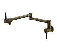 Antique Brass Pot Filler Faucet Wall Mount Foldable & Rotatable Kitchen Tap with Double Joint Swing Arm Single Cold Water Mixer for Kitchen Sink