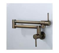 Antique Brass Pot Filler Faucet - Wall-Mounted Double Joint Swing Arm Kitchen Tap with 2 Handles, Easy Single Hole Installation, Perfect for Culinary Enthusiasts.
