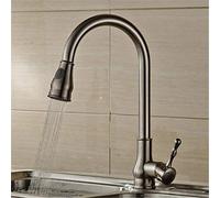Antique Brass Pull Down Kitchen Faucet 360° Swivel Hot & Cold Water Mixer Retro Style Single Handle Tap with Spray Head Brushed Nickel Finish for Modern Kitchens