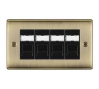 Antique Brass Quad 4 Gang RJ45 Data Socket Black Inserts NABRJ454