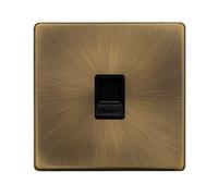 Antique Brass Screwless Plate Secondary Telephone Single Socket - Black Trim - Se Home