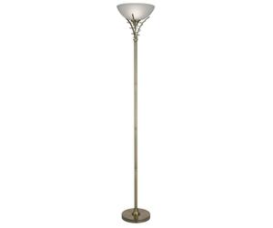 Antique Brass Scroll Floor Stand And Frosted Glass