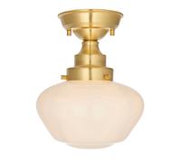 Antique Brass Semi Flush Ceiling Light Fitting & Opal Glass Shade Low Profile