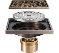 Antique Brass Shower Drain 4" Square Deodorizer Floor Drain with Removable Cover High Flow Design Decorative Flower Pattern Ideal for Bathroom & Balcony Use