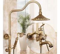 Antique Brass Shower System, 3 - Function Exposed Pipe Shower System with 21cm/8.2in Top Sprayer, Handheld Spray and Rotatable Faucet, Wall - Mounted Dual Handle Control(A3)