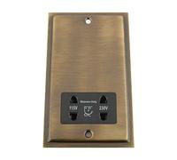 Antique Brass Slimline/Elegance Shaver Socket Double 115V/230V Black Insert