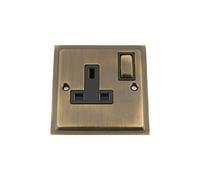 Antique Brass Slimline/Elegance Socket 1 Gang Black Insert Metal Rocker Switch