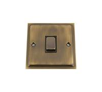 Antique Brass Slimline/Elegance Switch 1 Gang Black Insert Metal Rocker Switch