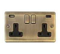 Antique Brass Socket with USB (2 Gang) - BAB13