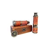 Antique Brass Spyglass Telescope 15x, 1920s Nautical Pirate Spyglass Telescope with Wooden Box, Vintage Maritime Replica for Collectors, Home & Office Décor Gift
