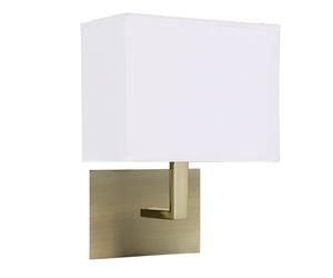 Antique Brass Square Backplate Wall Light with Rectangular White Shade - 260mm