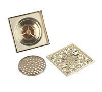 Antique Brass Square Floor Drain with Strainer, Bathroom Shower Drain, Premium Solid Brass Construction with 98% Self Cleaning Capacity, Flower Pattern Design for Kitchen Bathroom