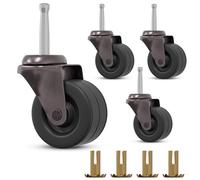 Antique Brass Stem Casters - 2" Inch Rubber Wheels for Furniture | Set of 4