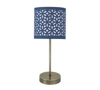 Antique Brass Stick Table Lamp with Navy Blue Laser Cut Shade