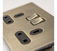 Antique Brass Straight Knurled Switches and Sockets (double 13A switched socket)