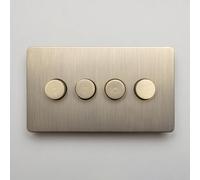 Antique Brass Straight Knurled Switches and Sockets | Screwless Front Plate (4 Gang Dimmer - 2 way)