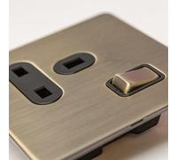 Antique Brass Straight Knurled Switches and Sockets (single 13A switched socket)