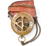 Antique Brass Sundial Compass, Steampunk Pocket Clock, Unique Gift for Men, Pirate Compass, Pocket Sundial, with Chain | Replica Sundial, Vintage Clock, Sun Dial Clock, Anniversary Compass Gift